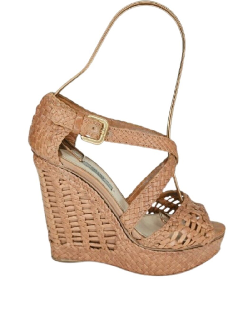 Prada Madras Woven Leather Platform Wedge Sandals